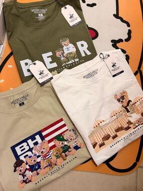 Beverly Hills Polo Club Olive, Sage & White Women Graphic Tee Set